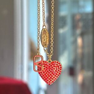 Valentino Garavani Goldtone Reversible Ruby Red Swarovski Crystal HEART Necklace